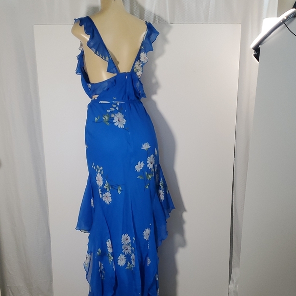 ASOS DESIGN Blue Floral Print Ruffle Maxi Dress Size 12 - Picture 7 of 14